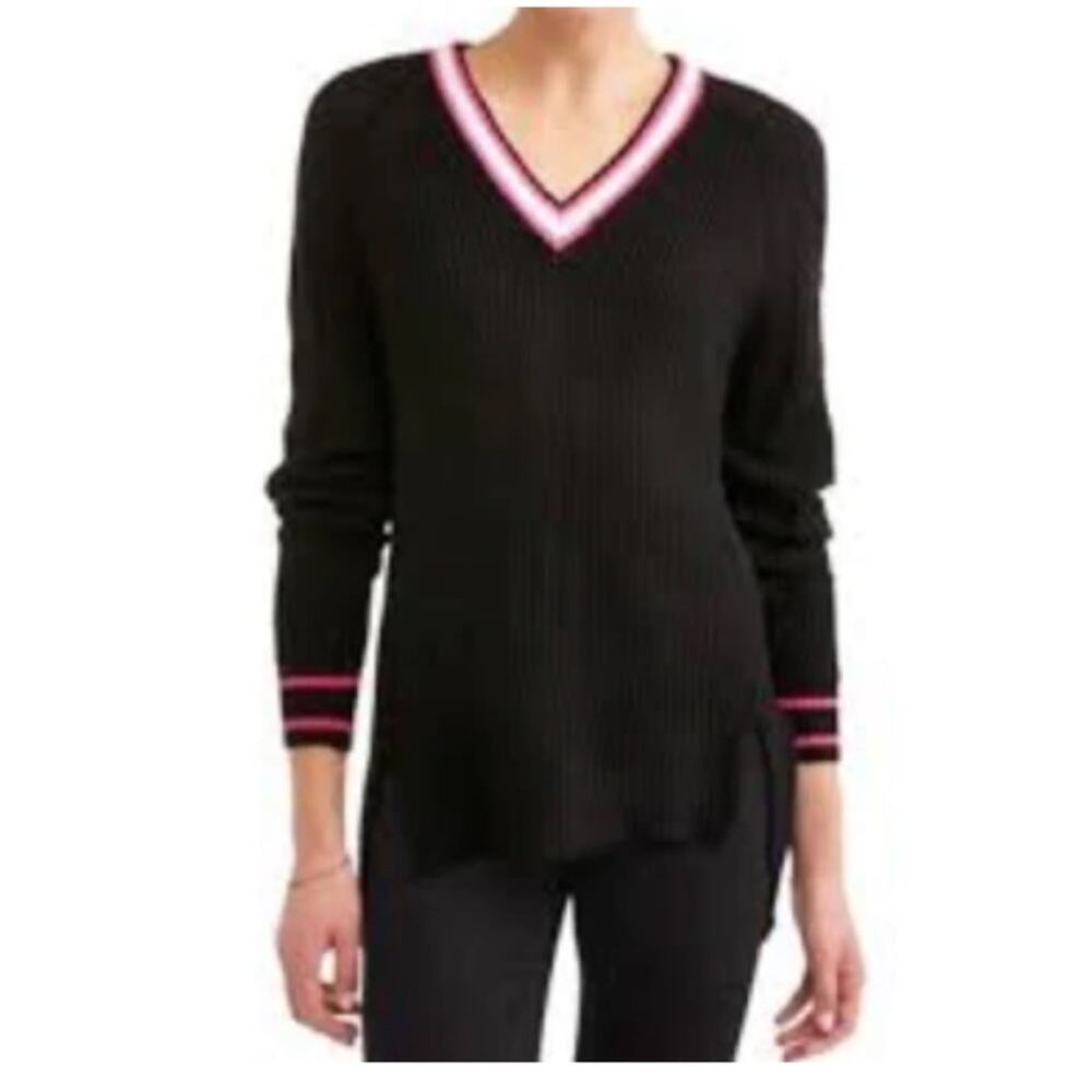 Express Women Oversized Black Raglan Tunic V-Neck Hi and low Sweater Size M